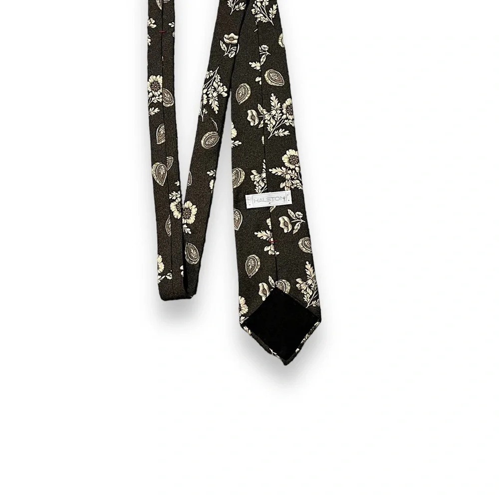 Vintage Halston 100% Silk Tie Floral Print Made in USA With Tag Designer Classic